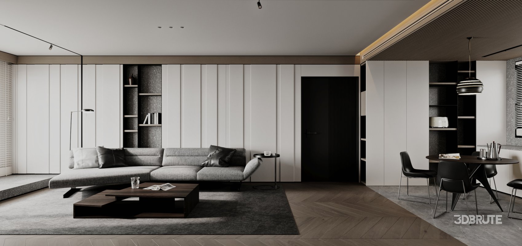 Modern living room and dining room interior scene Image 1