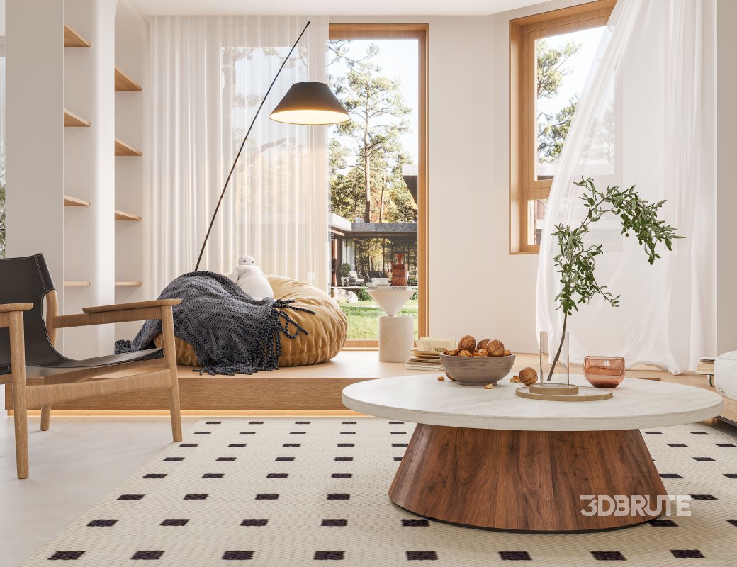 Modern living room and dining room interior scene Image 5