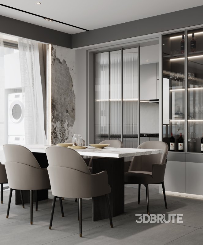 Modern living room and dining room interior scene Image 6