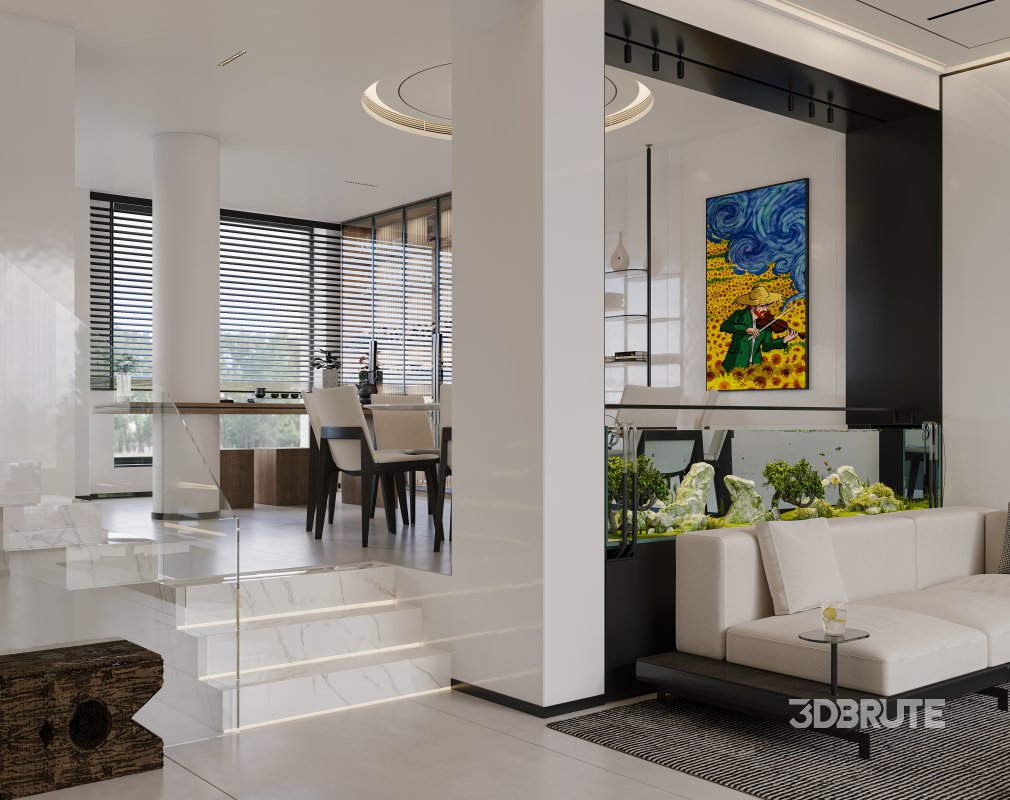 Modern living room and dining room interior scene Image 6