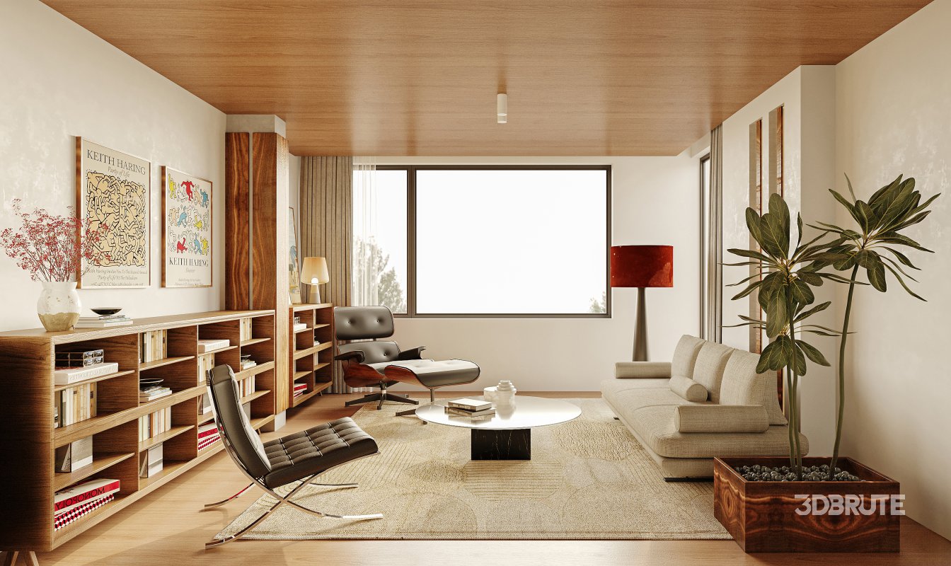 Modern living room and dining room interior scene Image 2