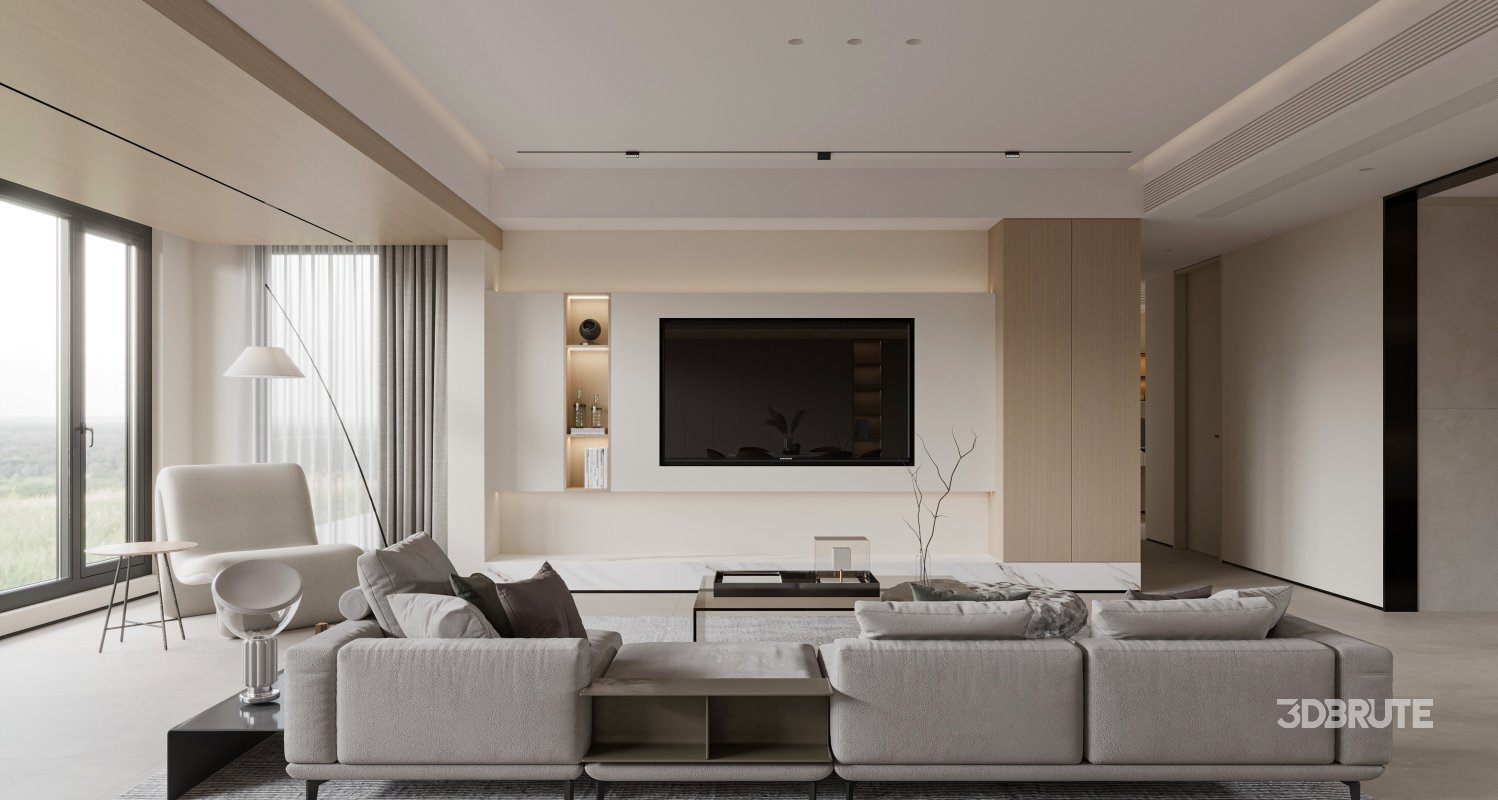 Modern living room and dining room interior scene Image 9