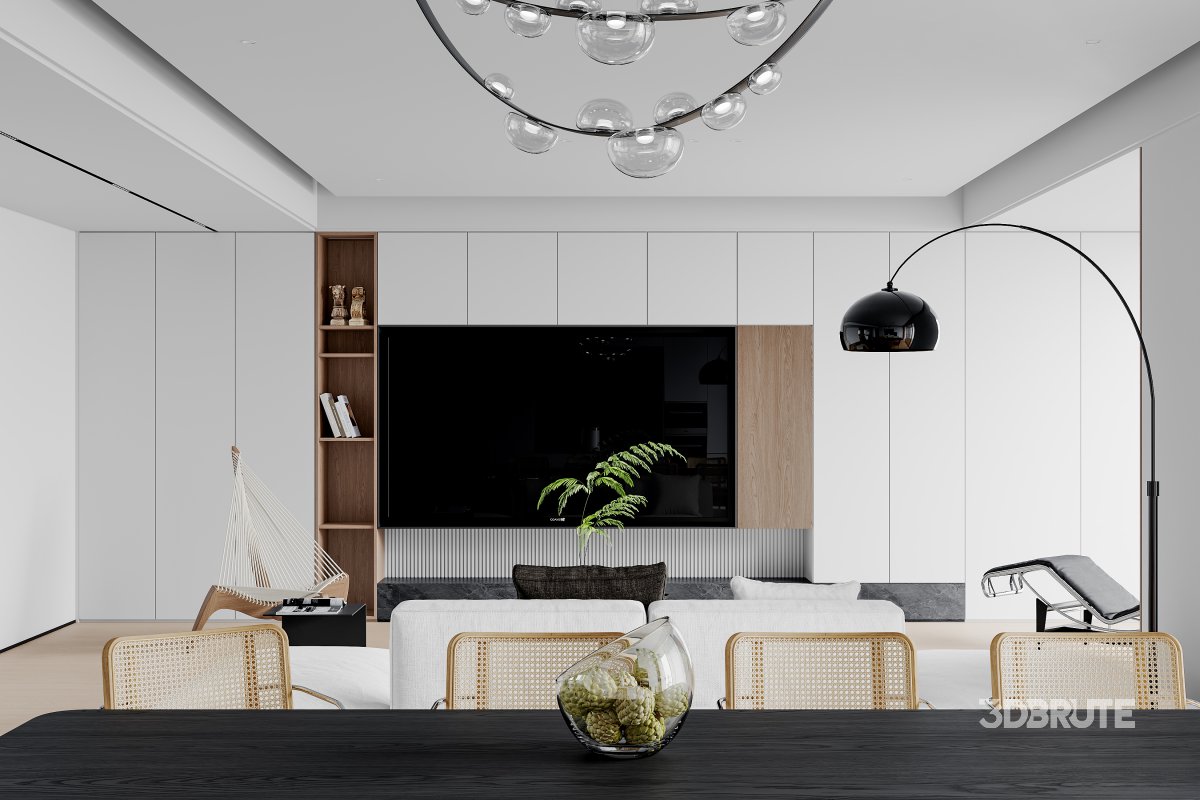 Modern living room and dining room interior scene Image 2