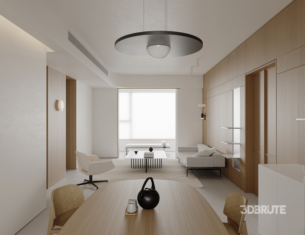 Modern living room and dining room interior scene Image 2