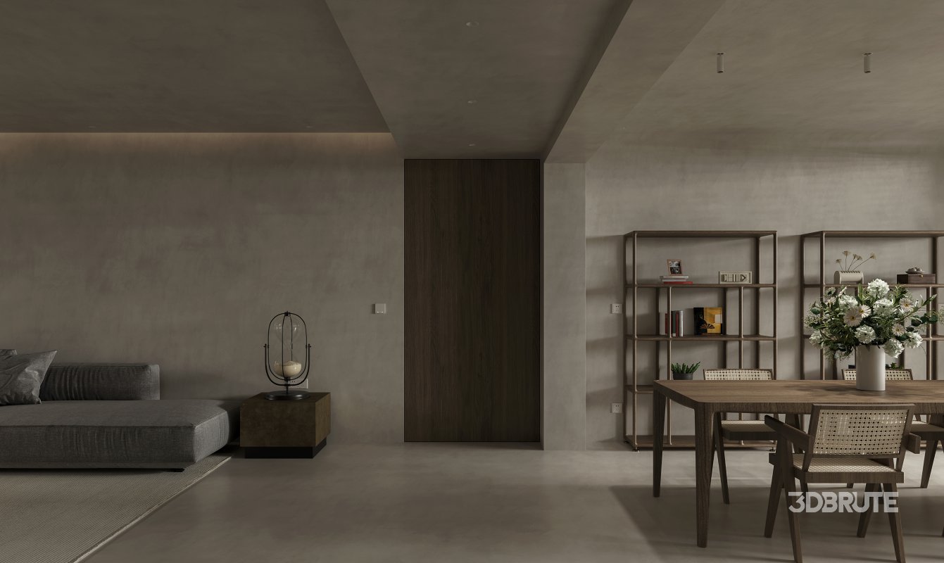 Modern living room and dining room interior scene Image 1