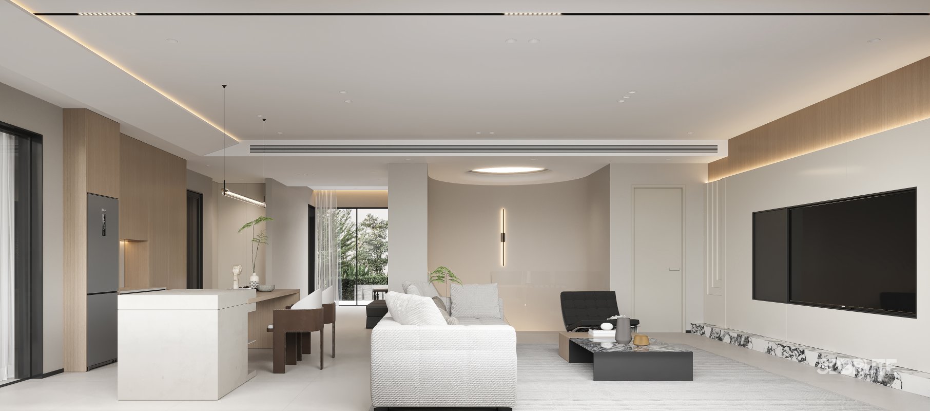 Modern living room and dining room interior scene Image 3