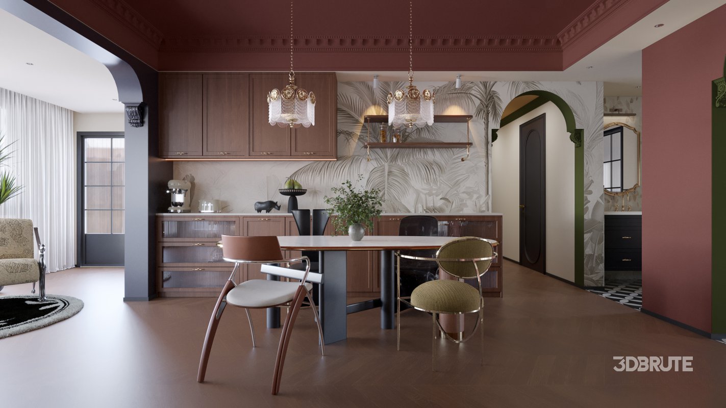 Eclectic living and dining room interior Image 3