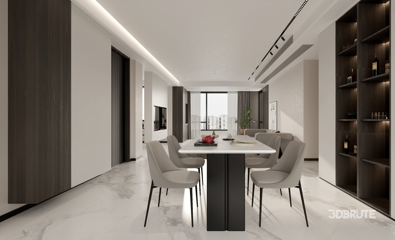 Modern living room and dining room interior scene Image 1