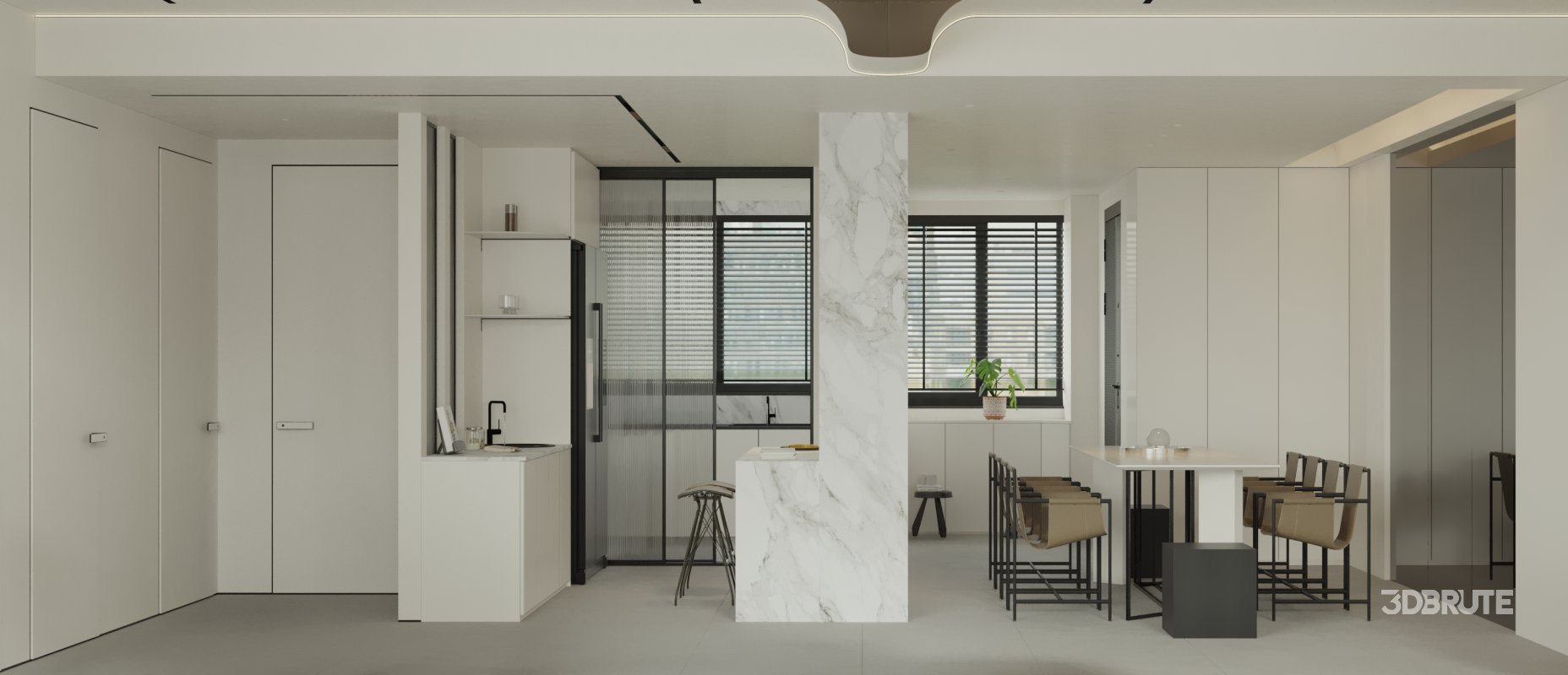 Modern living room and dining room bedroom interior scene Image 6