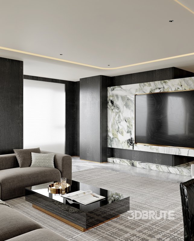 Modern living room and dining room interior scene Image 4