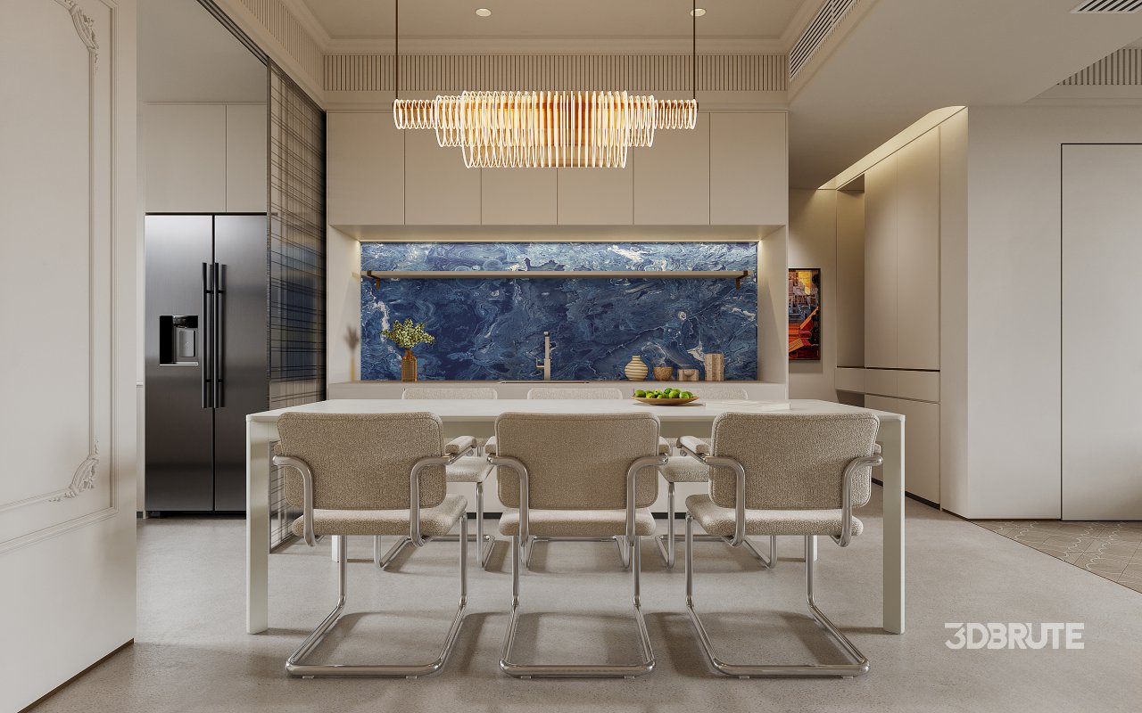 Modern living room and dining room interior scene Image 2