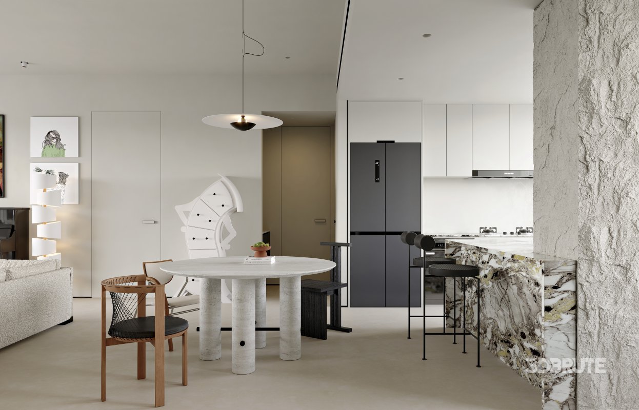 Modern living room and dining room interior scene Image 4