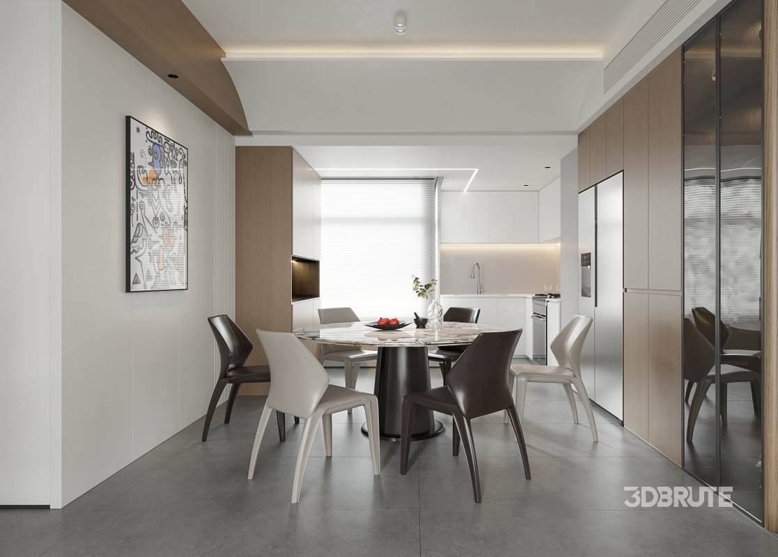 Modern living room and dining room interior scene Image 1