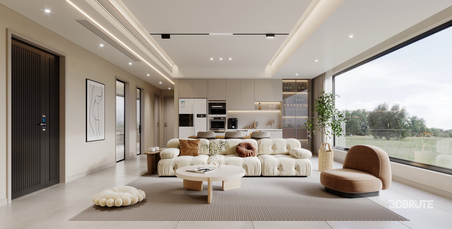 Modern living room and dining room interior scene Image 5