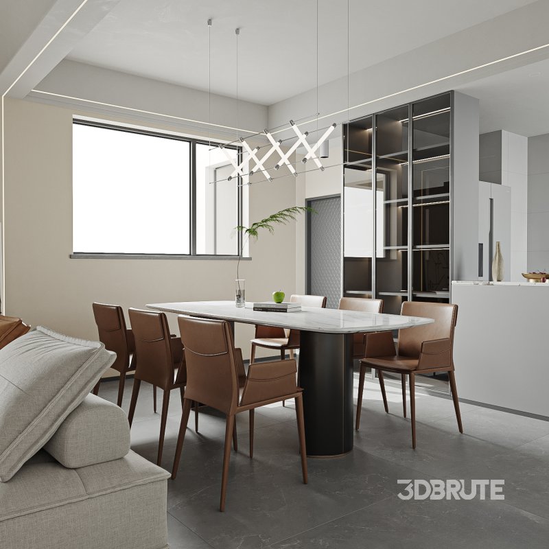 Modern living room and dining room interior scene Image 5
