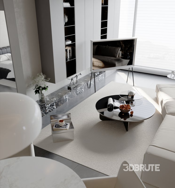 Modern living room and dining room interior scene Image 4