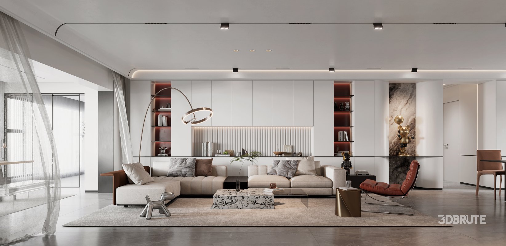 Modern living room and dining room interior scene Image 2