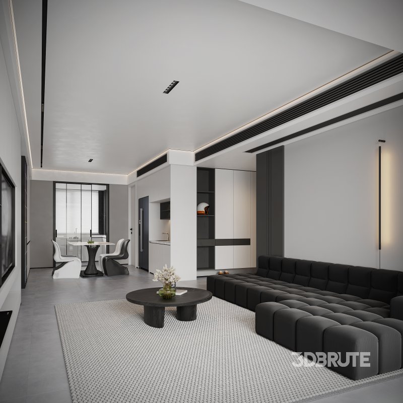 Modern living room and dining room interior scene Image 5