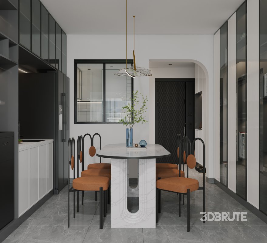 Modern living room and dining room bedroom interior scene Image 7