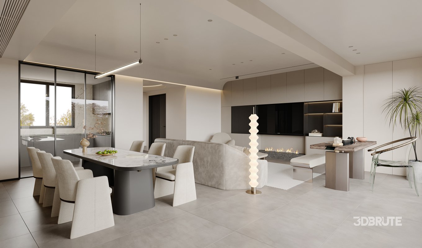 Modern living room and dining room interior scene Image 5