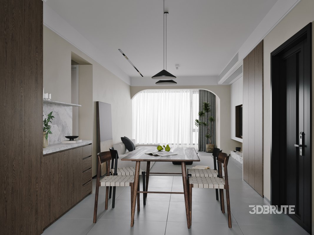 Modern living room and dining room interior scene Image 3