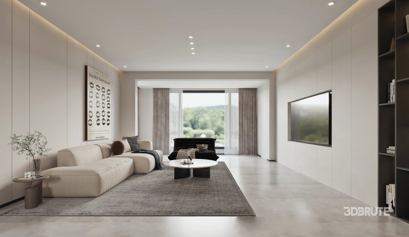 Modern living room and dining room interior scene Image 2