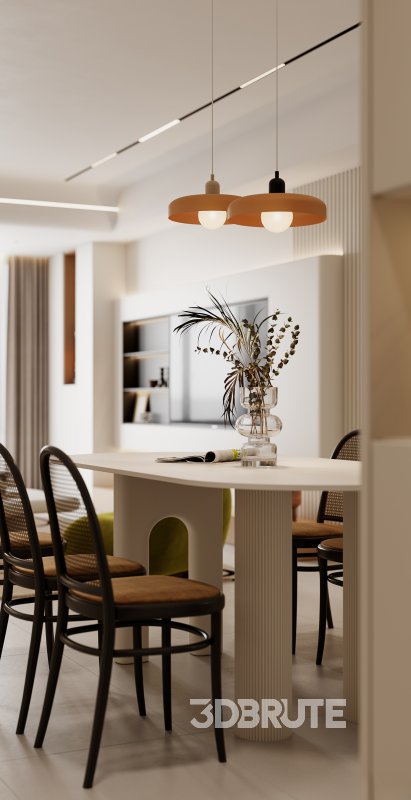 Modern living room and dining room interior scene Image 2