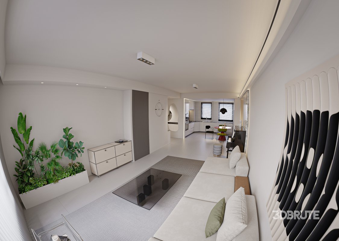 Modern living room and dining room interior scene Image 1