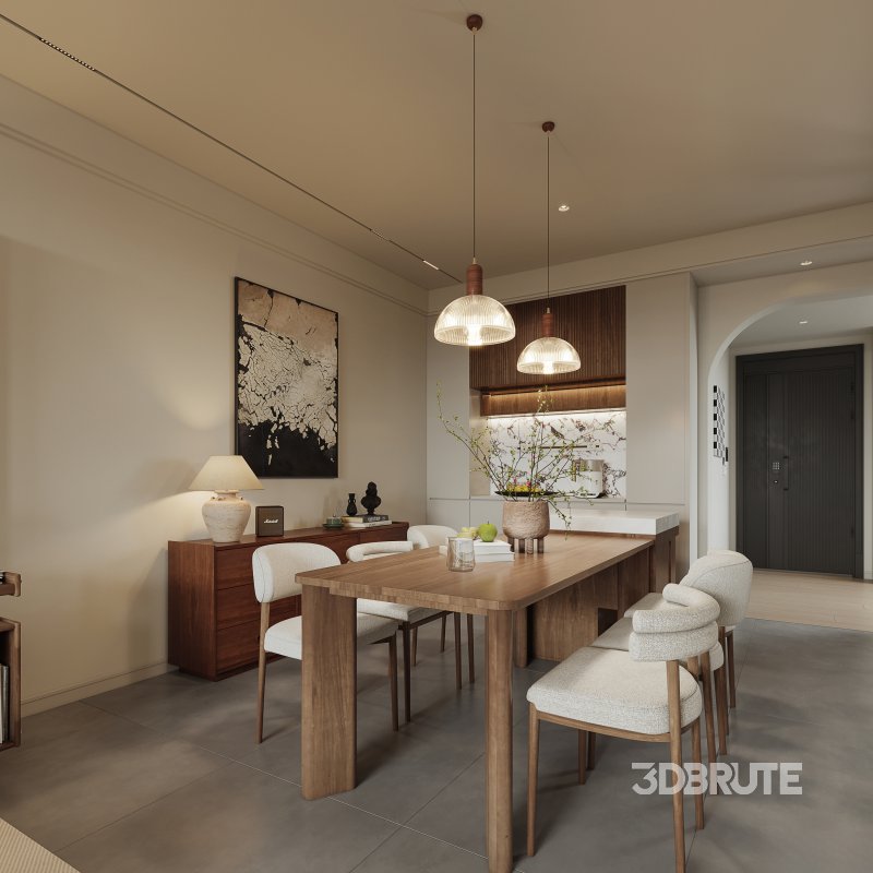 Modern living room and dining room interior scene Image 6