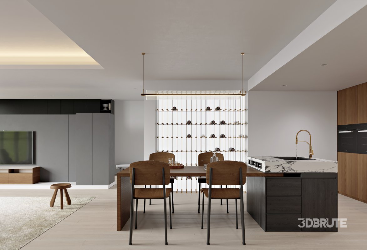 Modern living room and dining room interior scene Image 1