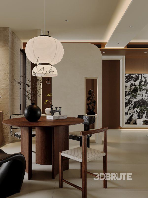 Modern living room and dining room interior scene Image 3