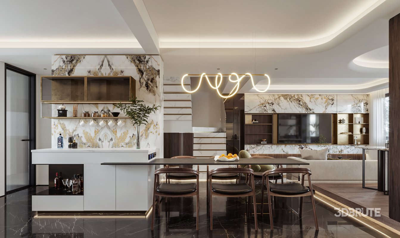 Modern living room and dining room interior scene Image 5