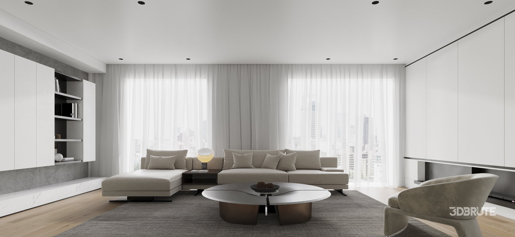Modern living room and dining room interior scene Image 2