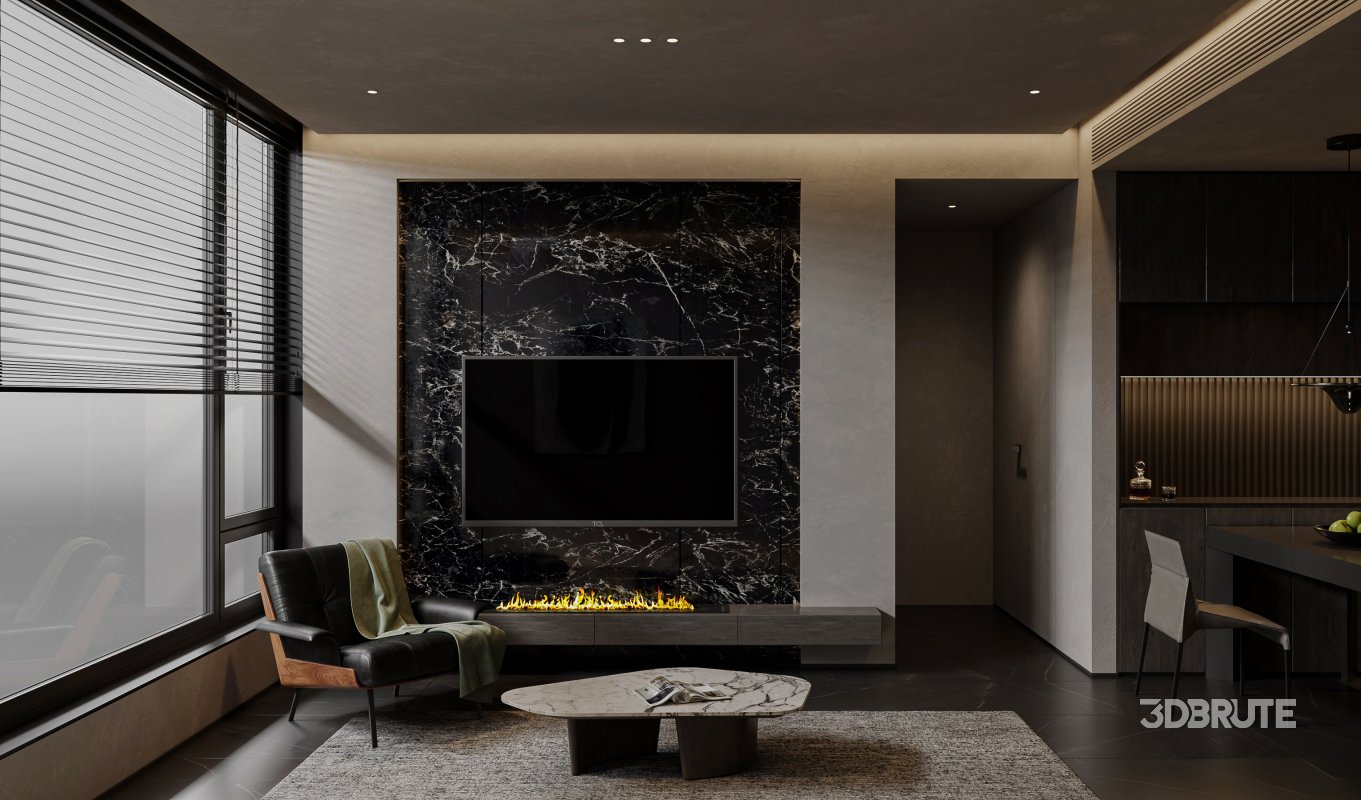 Modern living room and dining room interior scene Image 4