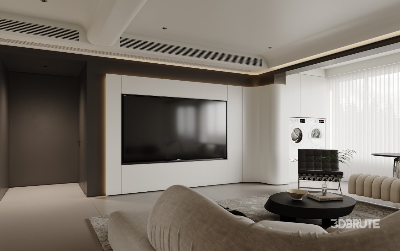 Modern living room and dining room interior scene Image 2