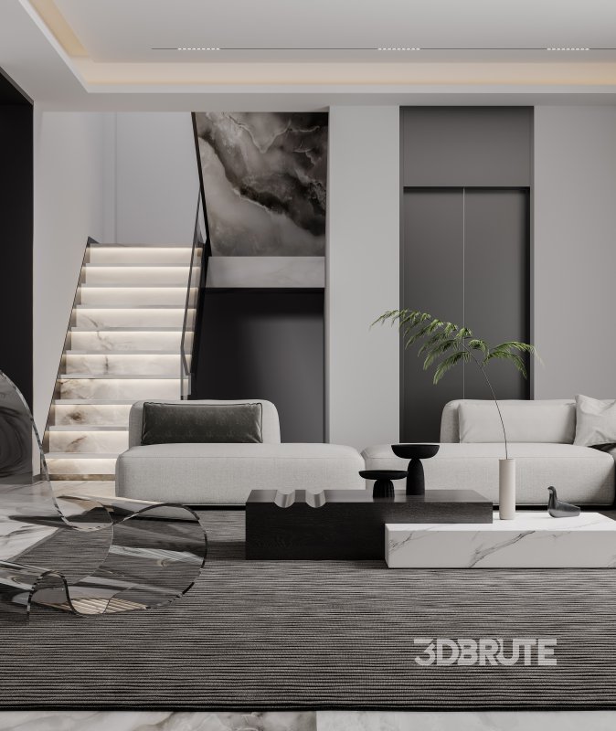Modern living room and dining room interior scene Image 4