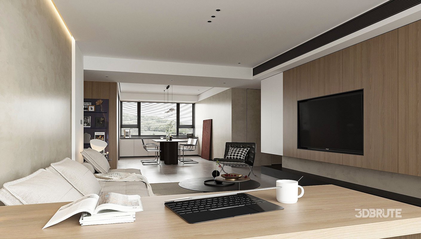 Modern living room and dining room interior scene Image 4