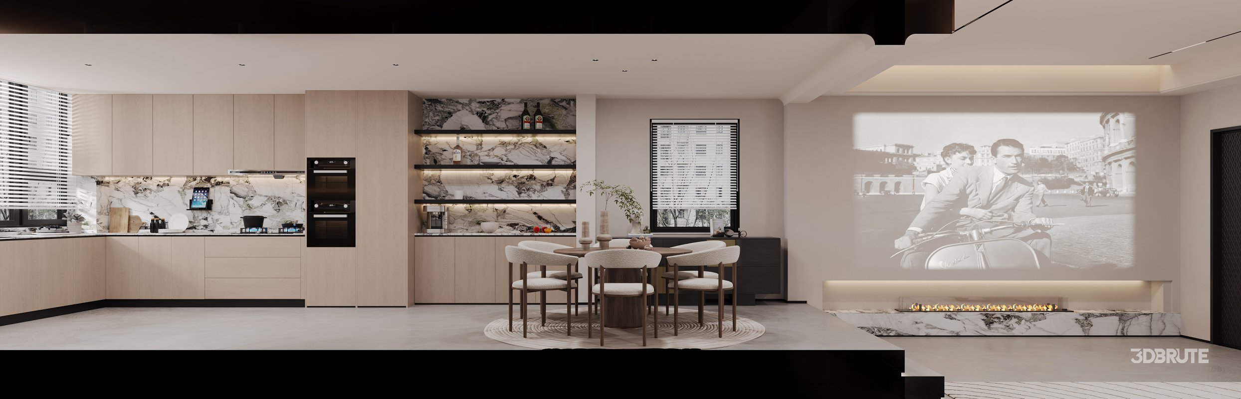 Modern living room and dining room interior scene Image 4