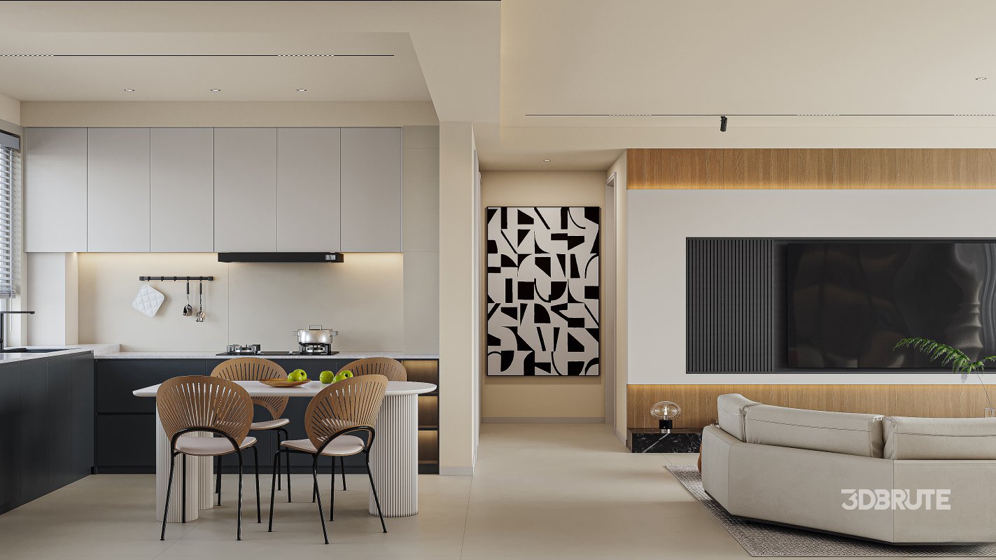Modern living room and dining room interior scene Image 3