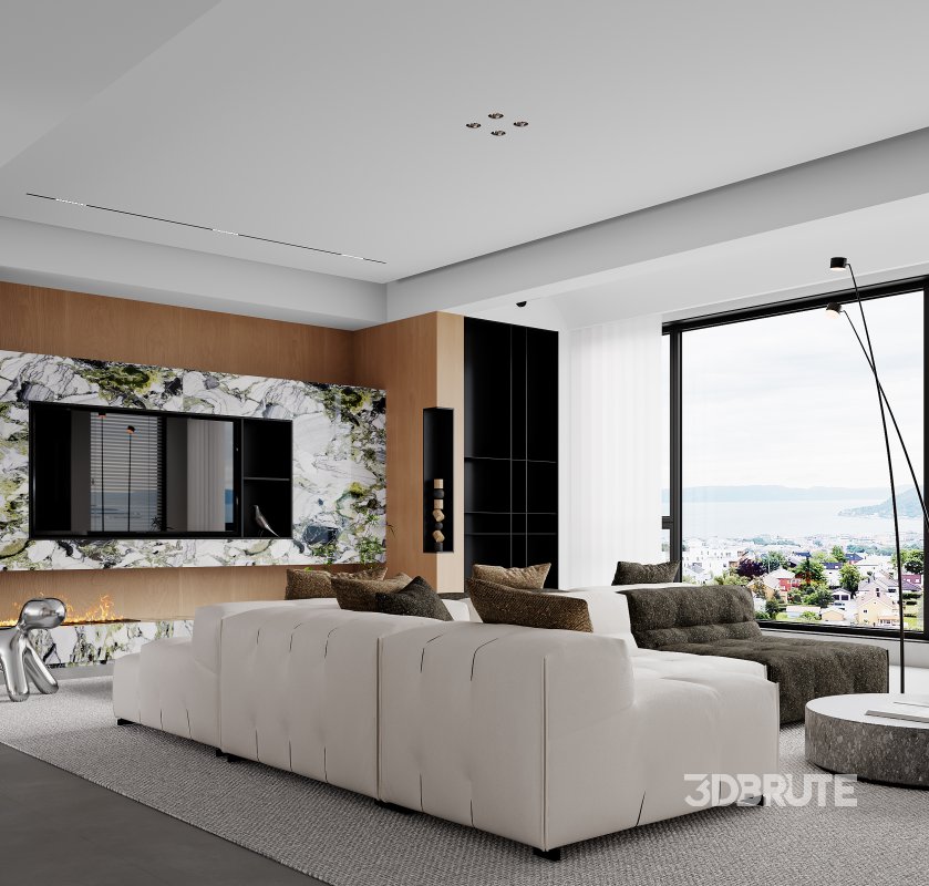 Modern living room and dining room interior scene Image 8