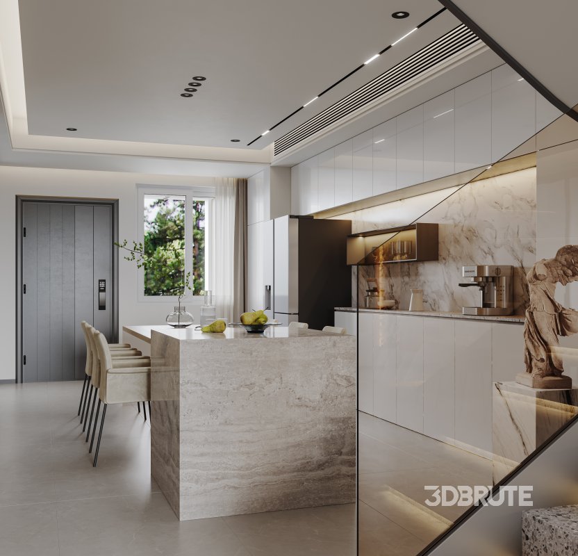 Modern living room and dining room interior scene Image 1