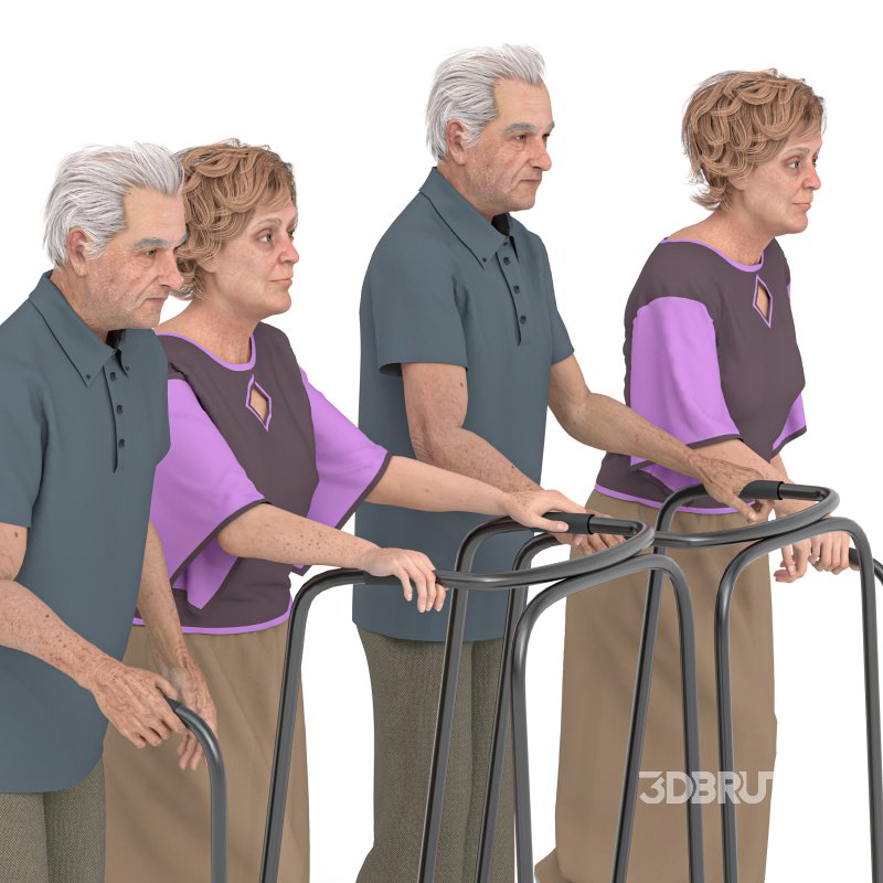 Old Man and Woman in 02 Poses Image 1