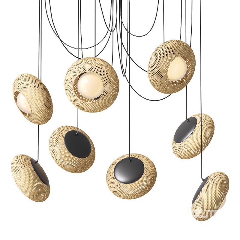 Bamboo 8 Lampshades Cluster Pendant Lamp Image 2