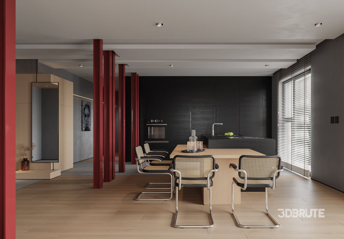 Modern living room and dining room interior scene Image 9