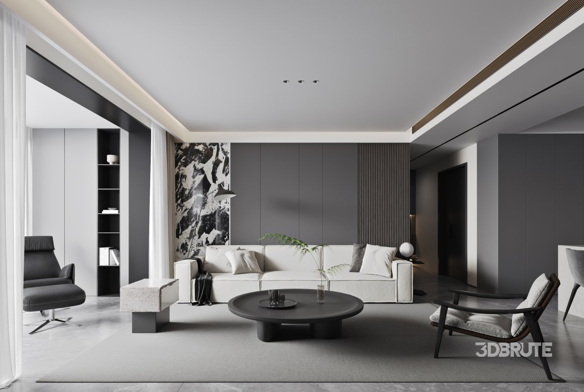 Modern living room and dining room interior scene Image 1