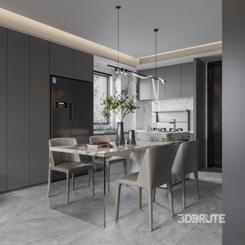 Modern living room and dining room interior scene Image 2