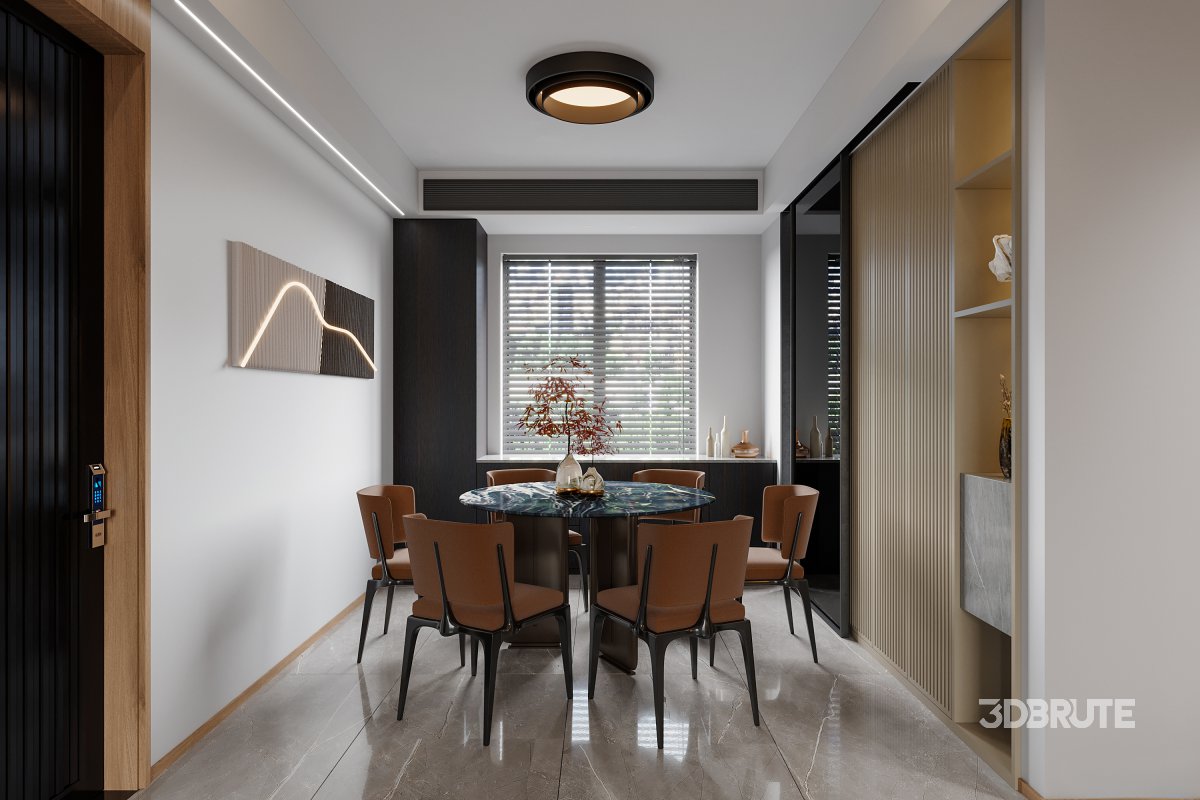 Modern living room and dining room interior scene Image 1