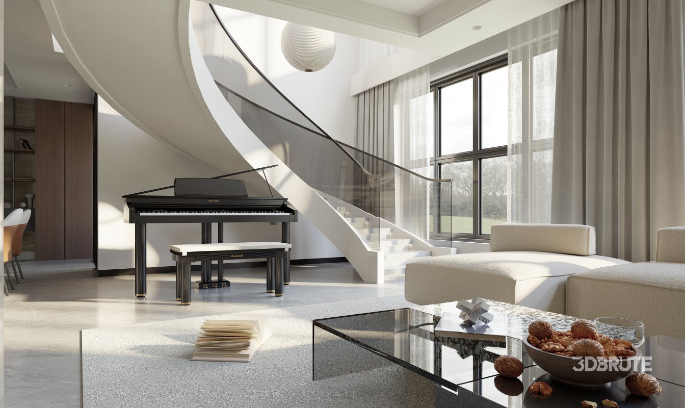 Modern living room and dining room interior scene Image 6