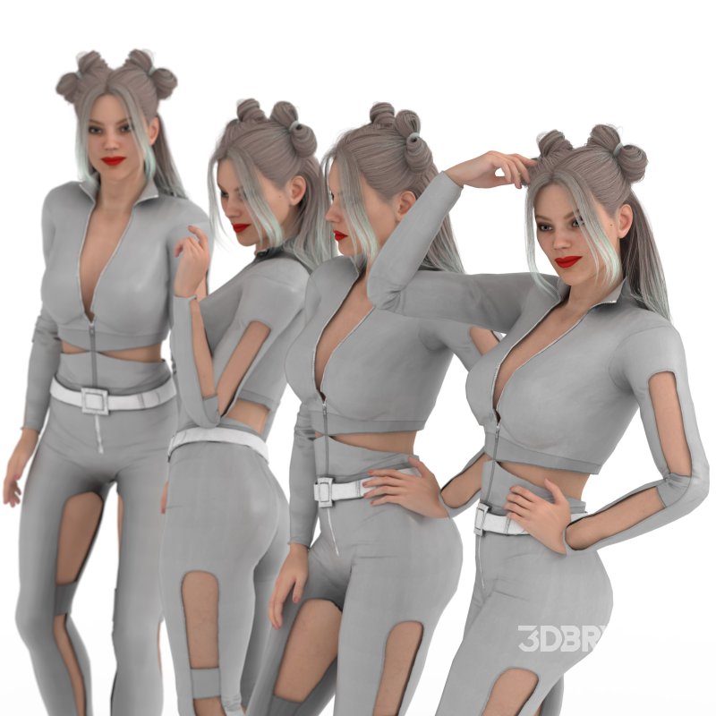 Cat Girl in 04 Poses Image 1