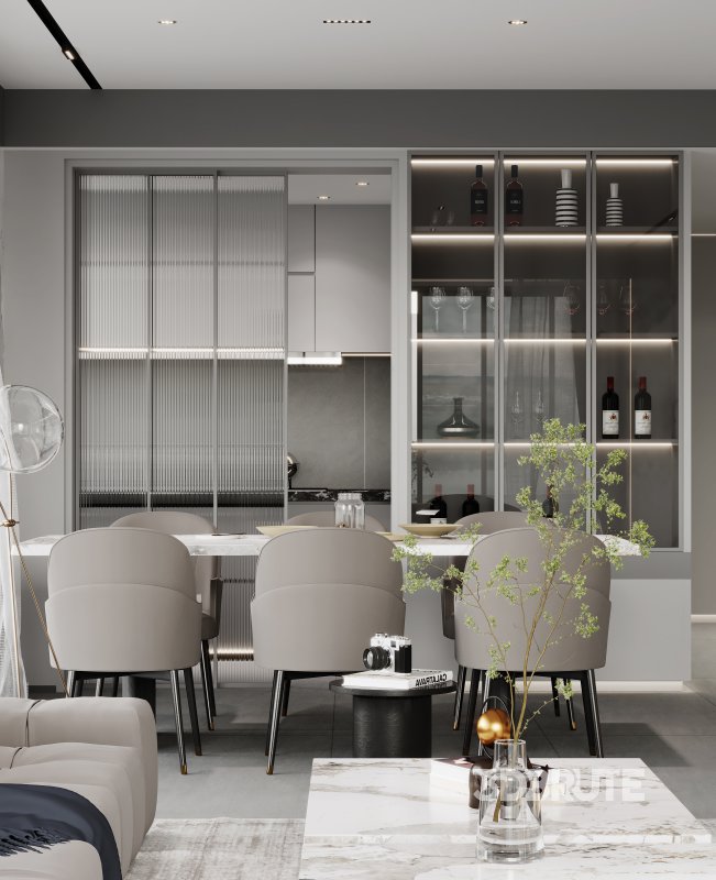 Modern living room and dining room interior scene Image 8